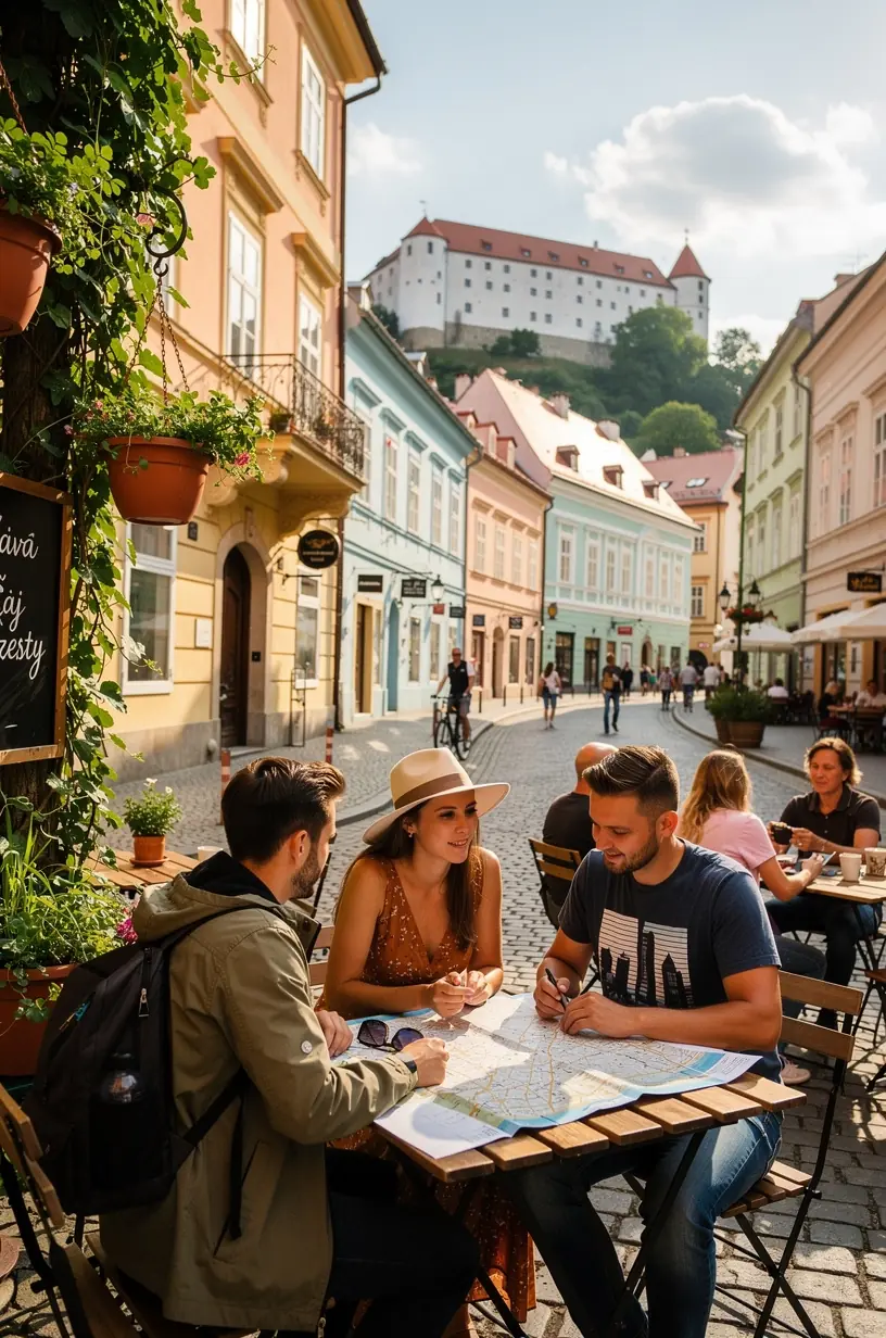 Moderná architektúra v centre Bratislavy so svetlými fasádami a zeleňou v okolí.
